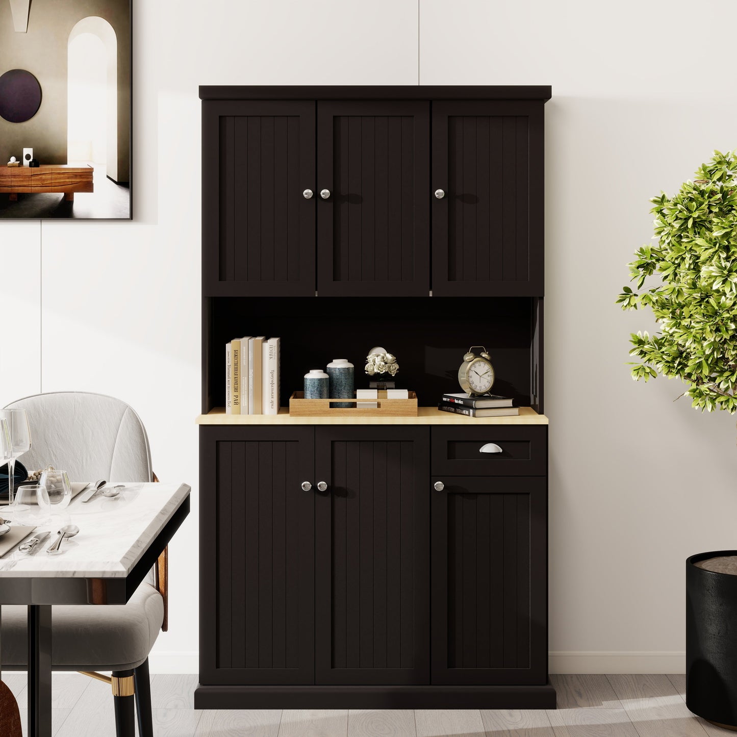 Buffet Pefelife 71" avec huche, armoire de rangement de style campagnard moderne