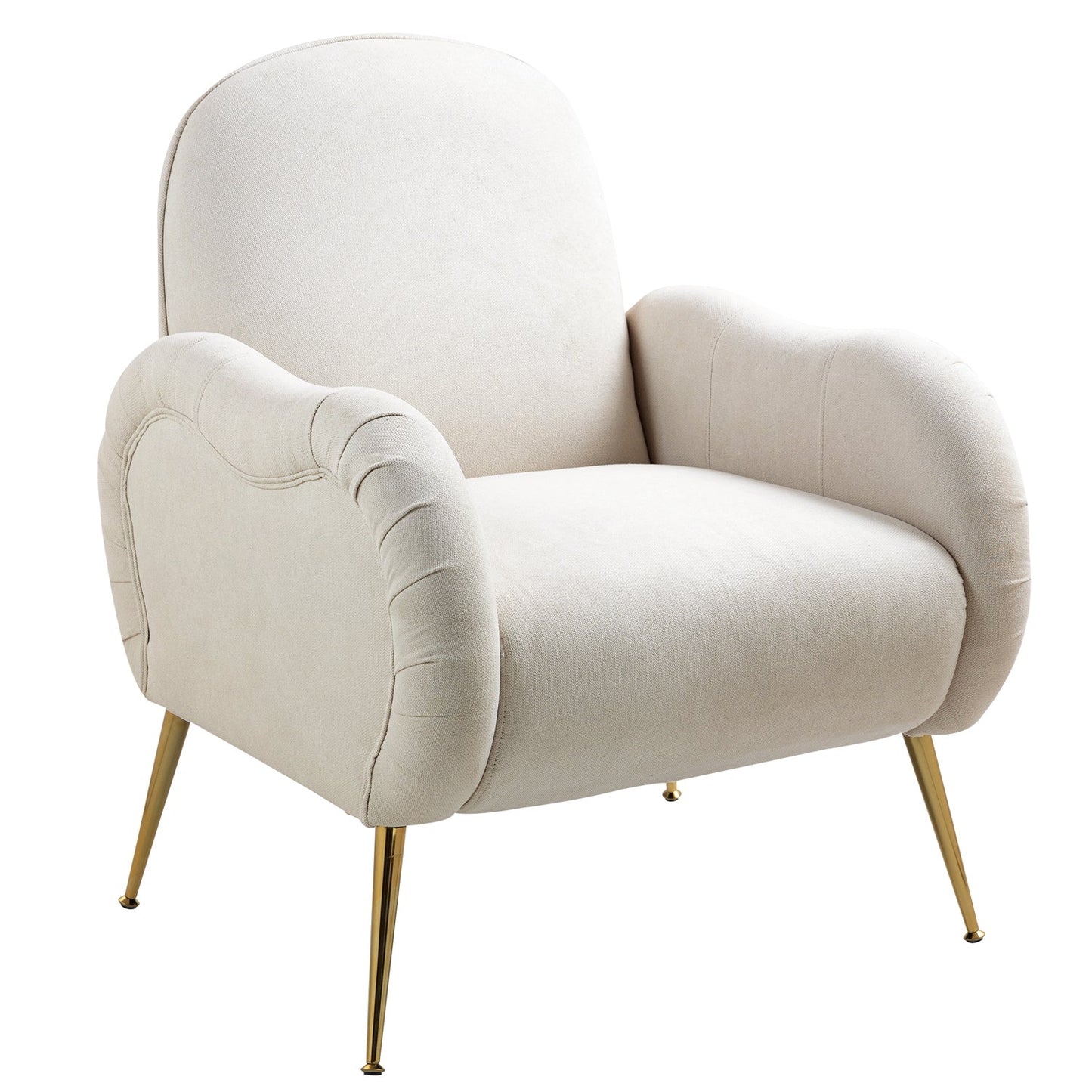 Pefelife Accent Upholstered Single Chair White Sherpa Armchair with Golden Legs for Living Room, Bedroom, Office, Dining Room