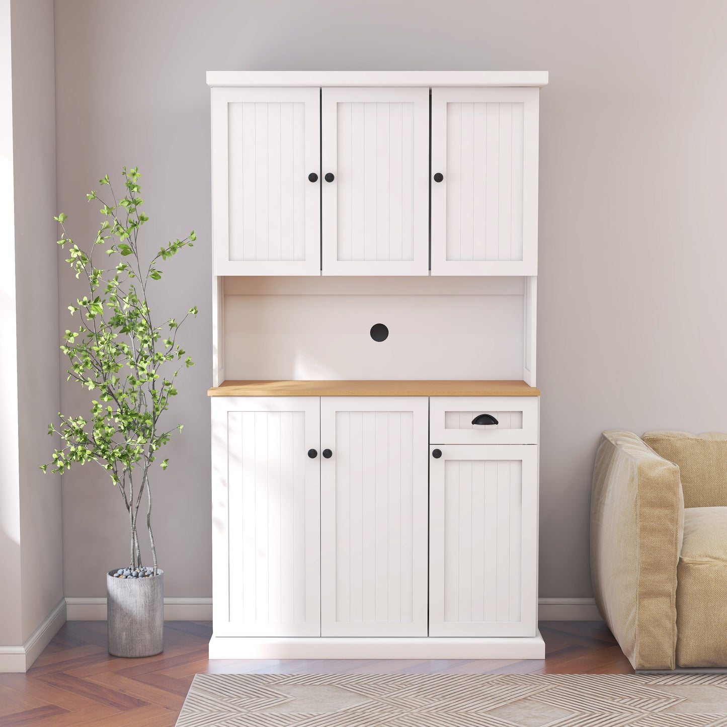 Buffet Pefelife 71" avec huche, armoire de rangement de style campagnard moderne