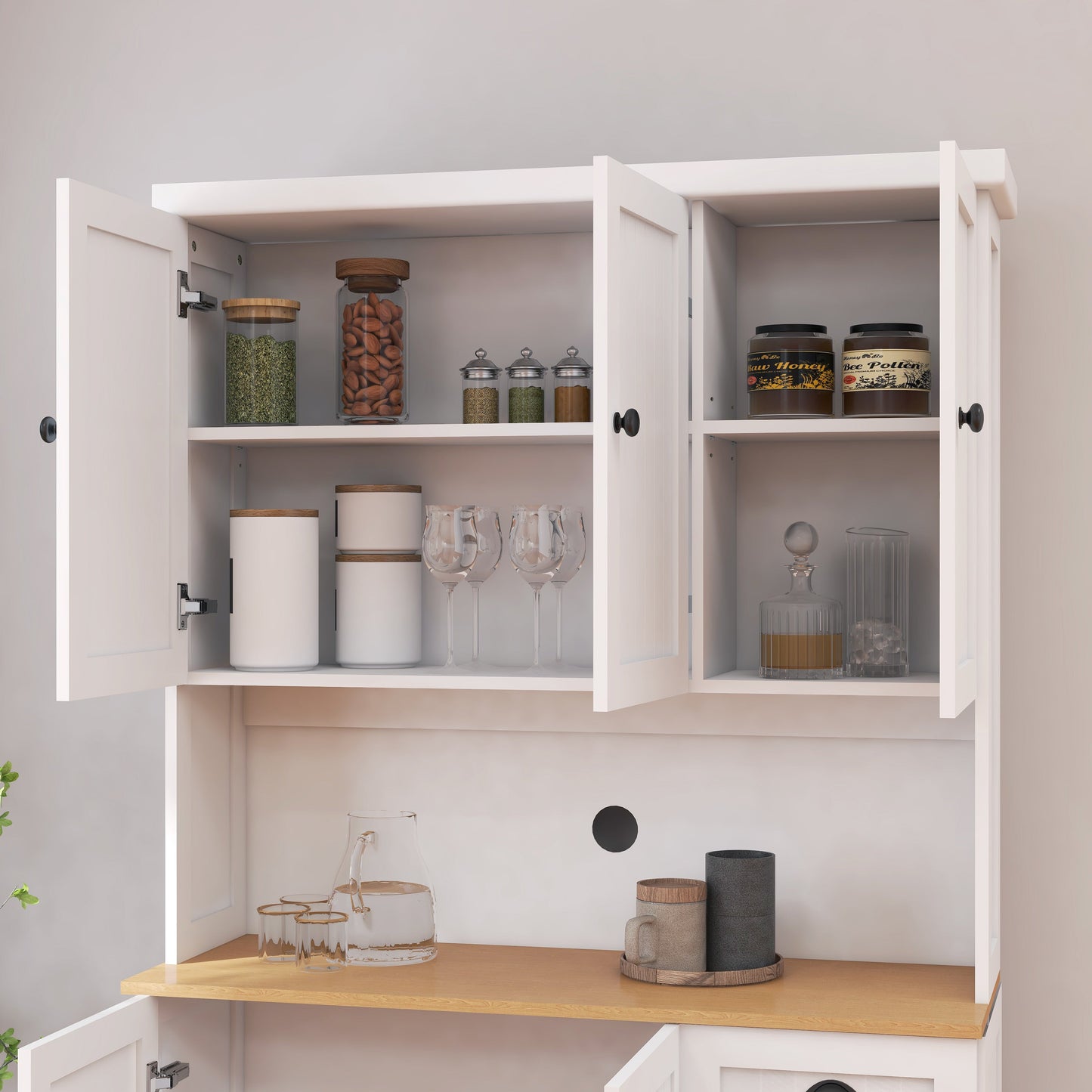 Buffet Pefelife 71" avec huche, armoire de rangement de style campagnard moderne