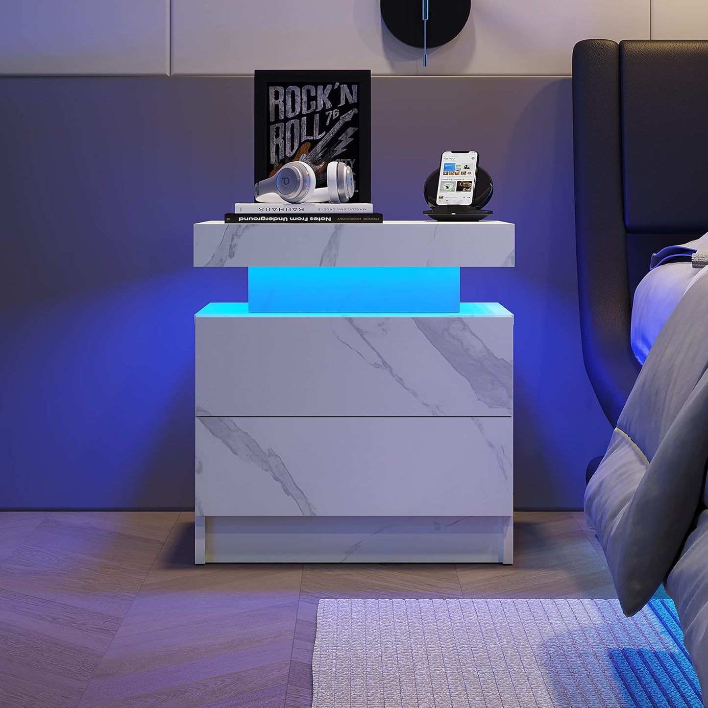 Mesita de noche de mármol Pefelife con luces LED para gabinete, moderna