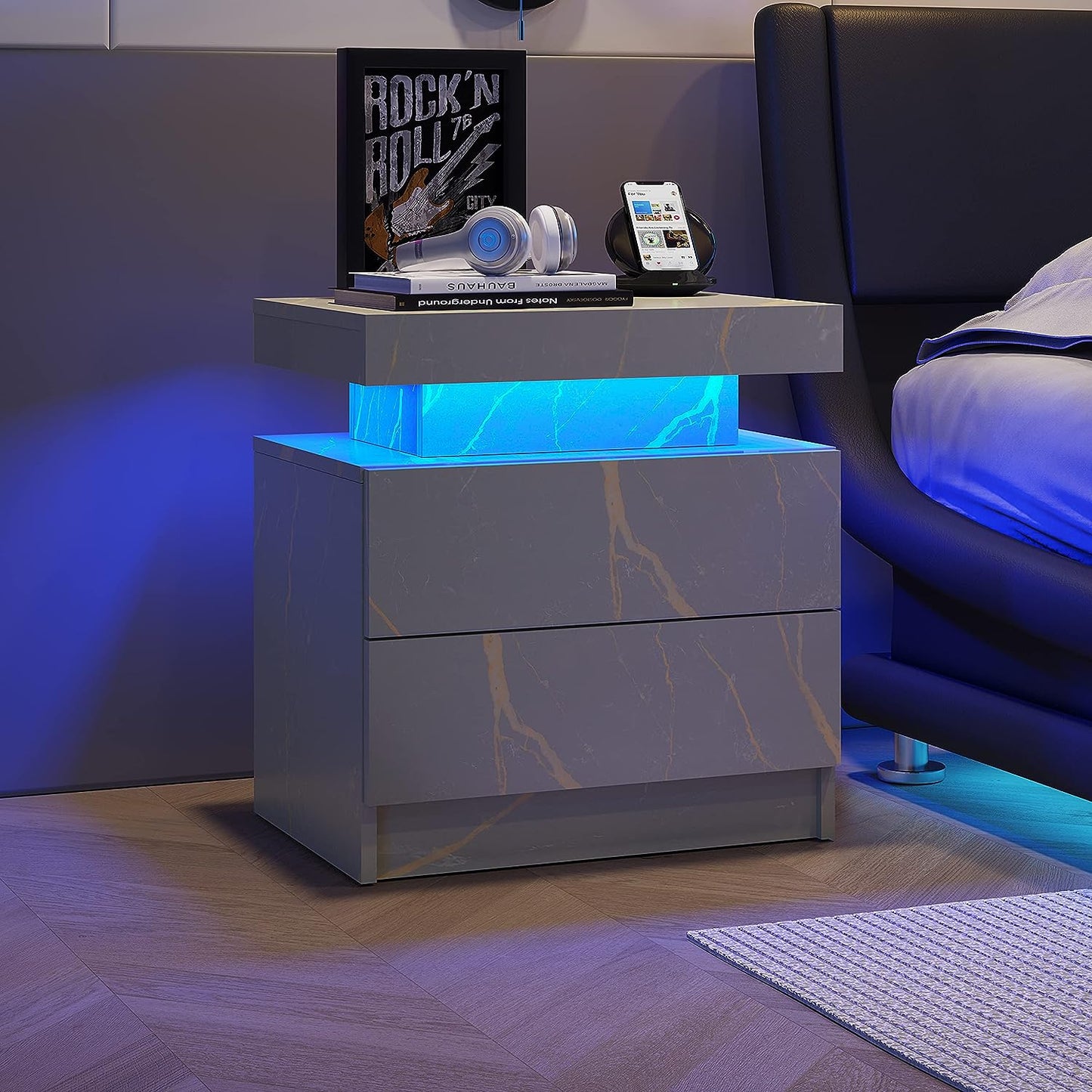 Mesita de noche de mármol Pefelife con luces LED para gabinete, moderna