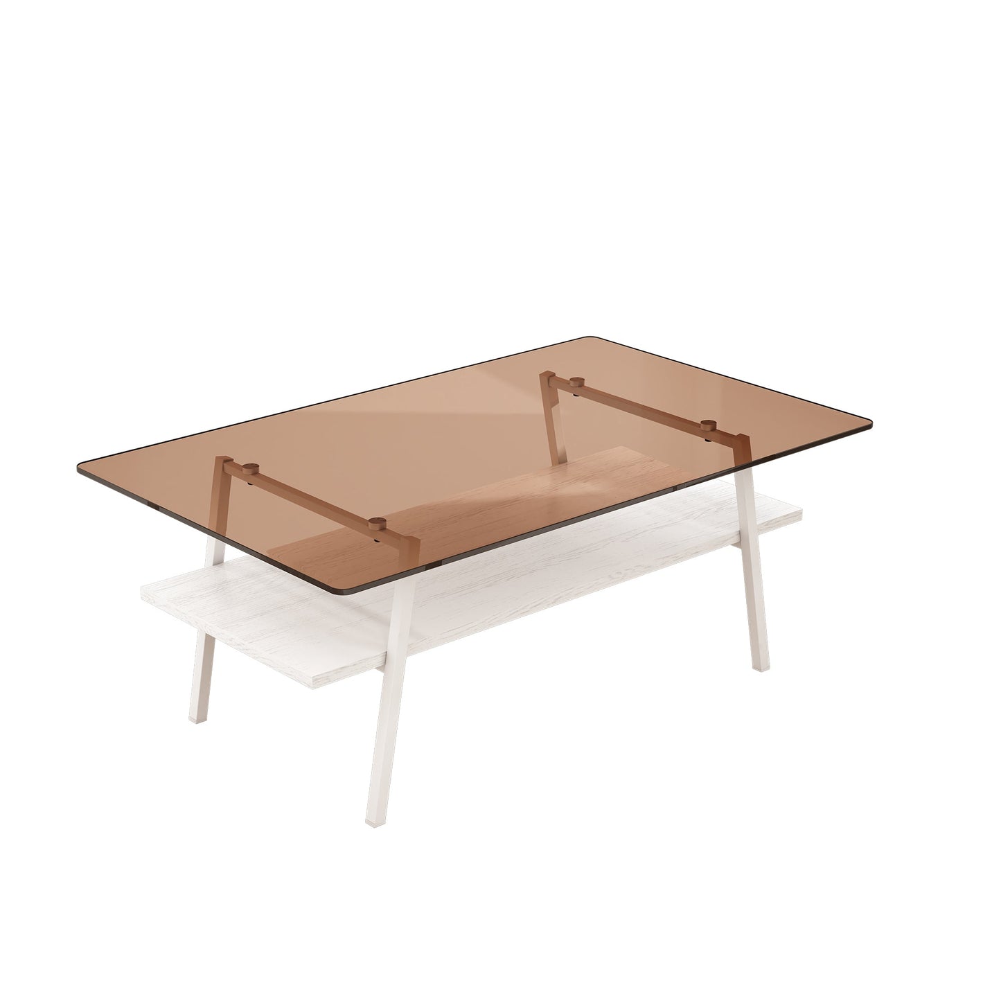 Mesa de centro rectangular Pefelife, tablero de vidrio templado marrón con patas de metal negro, mesa moderna para sala de estar