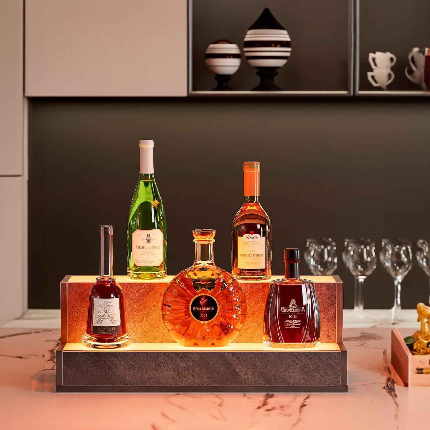 Présentoir à bouteilles d'alcool Pefelife 20 pouces avec éclairage LED