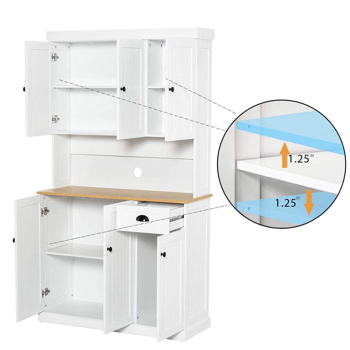 Buffet Pefelife 71" avec huche, armoire de rangement de style campagnard moderne