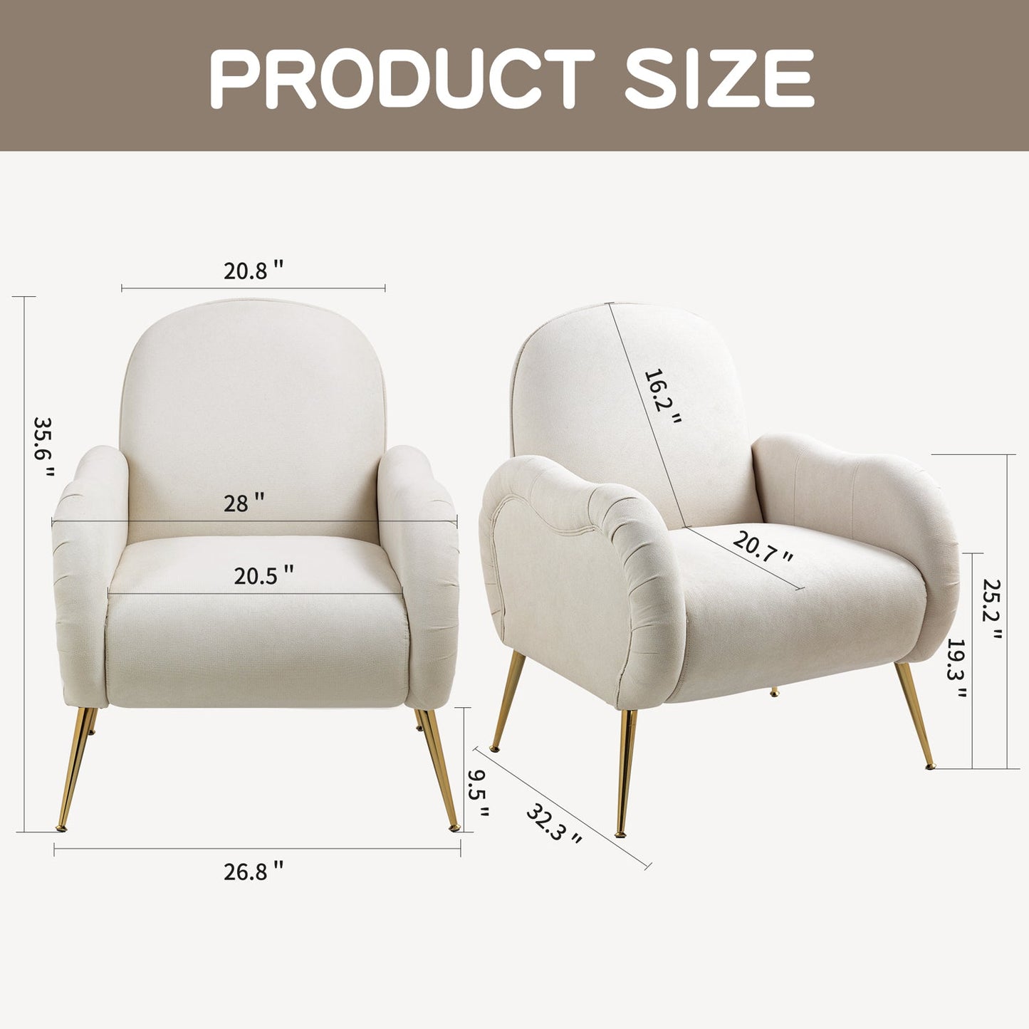 Pefelife Accent Upholstered Single Chair White Sherpa Armchair with Golden Legs for Living Room, Bedroom, Office, Dining Room