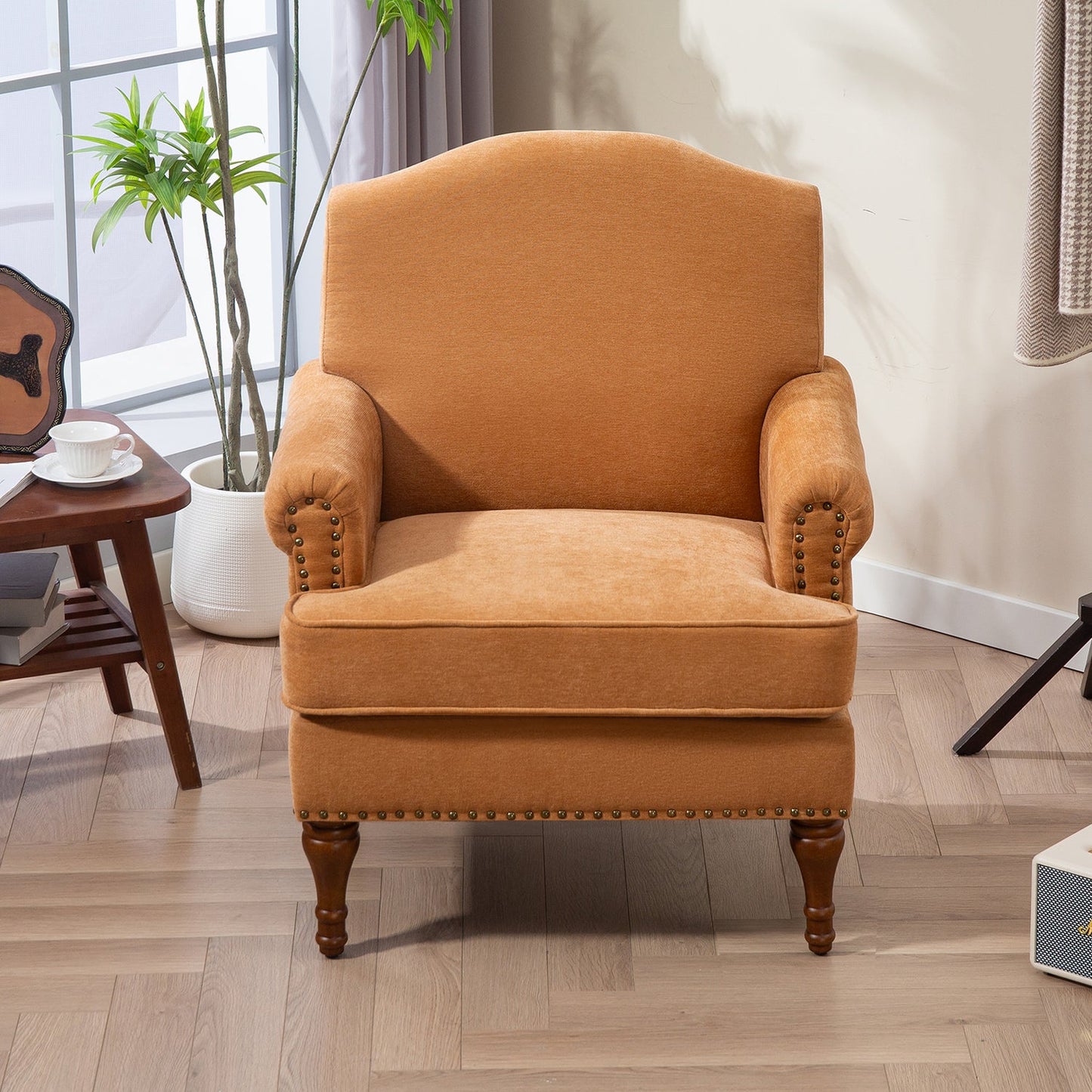 Pefelife Accent Chair Nailhead Trim Arm Chair for Bedroom Comfy Chenille Reading Accent Chairs for Living Room Chairs Durable Armchair Single Sofa Chair with Wood Legs