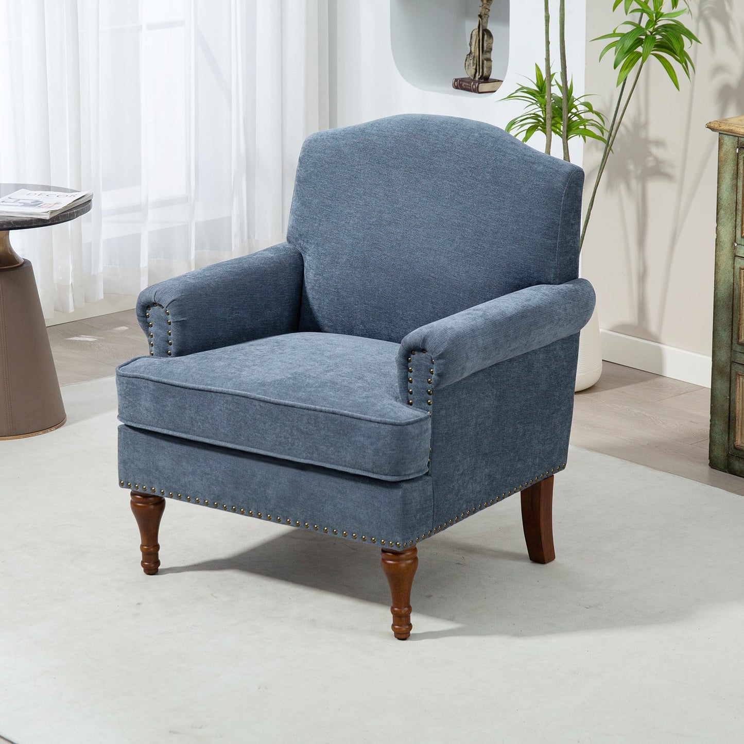 Pefelife Accent Chair Nailhead Trim Arm Chair for Bedroom Comfy Chenille Reading Accent Chairs for Living Room Chairs Durable Armchair Single Sofa Chair with Wood Legs