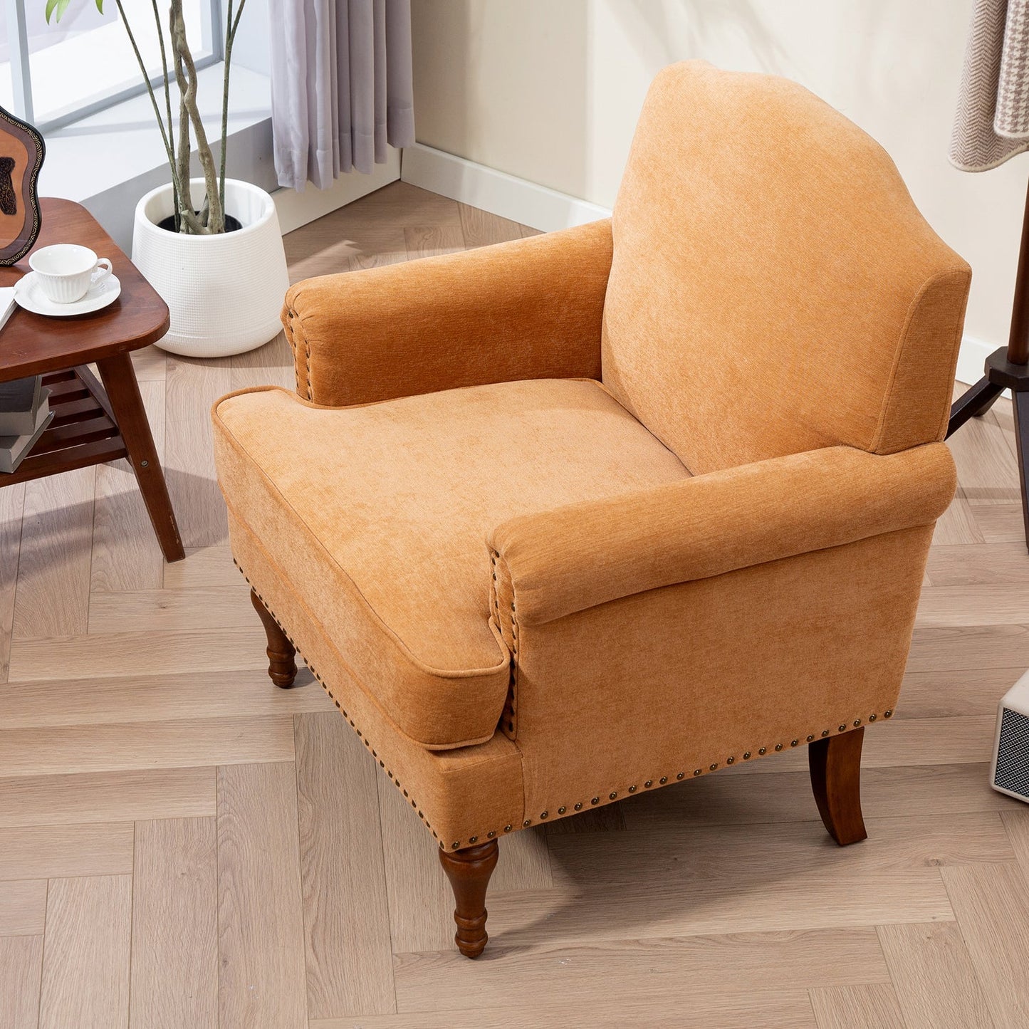 Pefelife Accent Chair Nailhead Trim Arm Chair for Bedroom Comfy Chenille Reading Accent Chairs for Living Room Chairs Durable Armchair Single Sofa Chair with Wood Legs