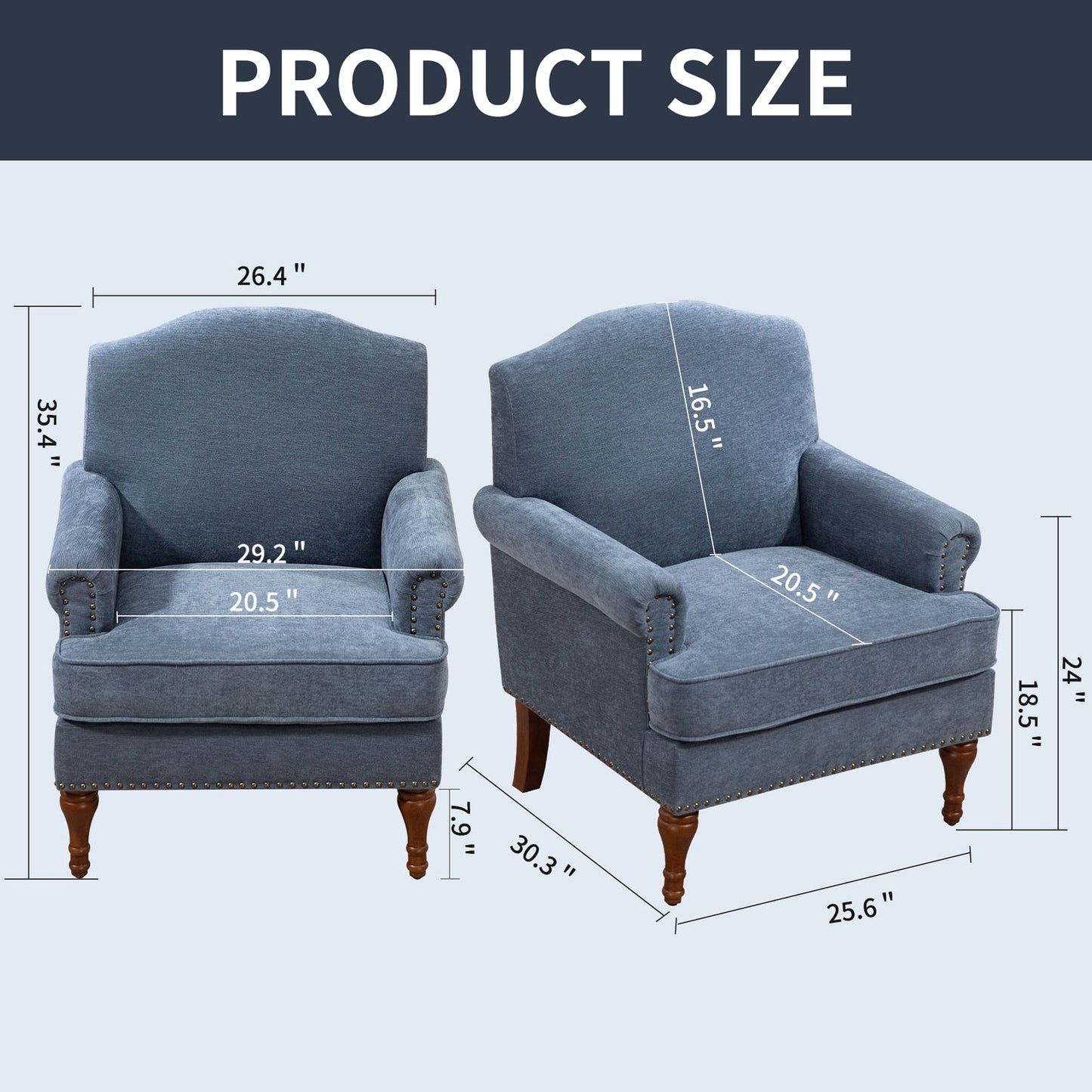 Pefelife Accent Chair Nailhead Trim Arm Chair for Bedroom Comfy Chenille Reading Accent Chairs for Living Room Chairs Durable Armchair Single Sofa Chair with Wood Legs