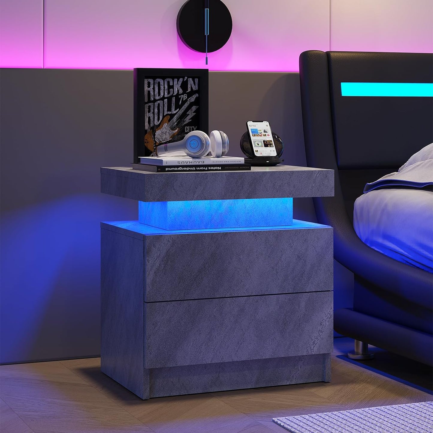 Mesita de noche de mármol Pefelife con luces LED para gabinete, moderna