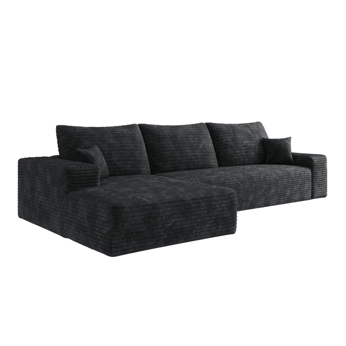 Canapé modulaire Pefelife Cloud 107" en forme de L avec méridienne, canapé sectionnel rembourré en velours côtelé, siège profond avec combinaison libre pour salon et appartement, aucun assemblage requis (noir, méridienne orientée à droite)