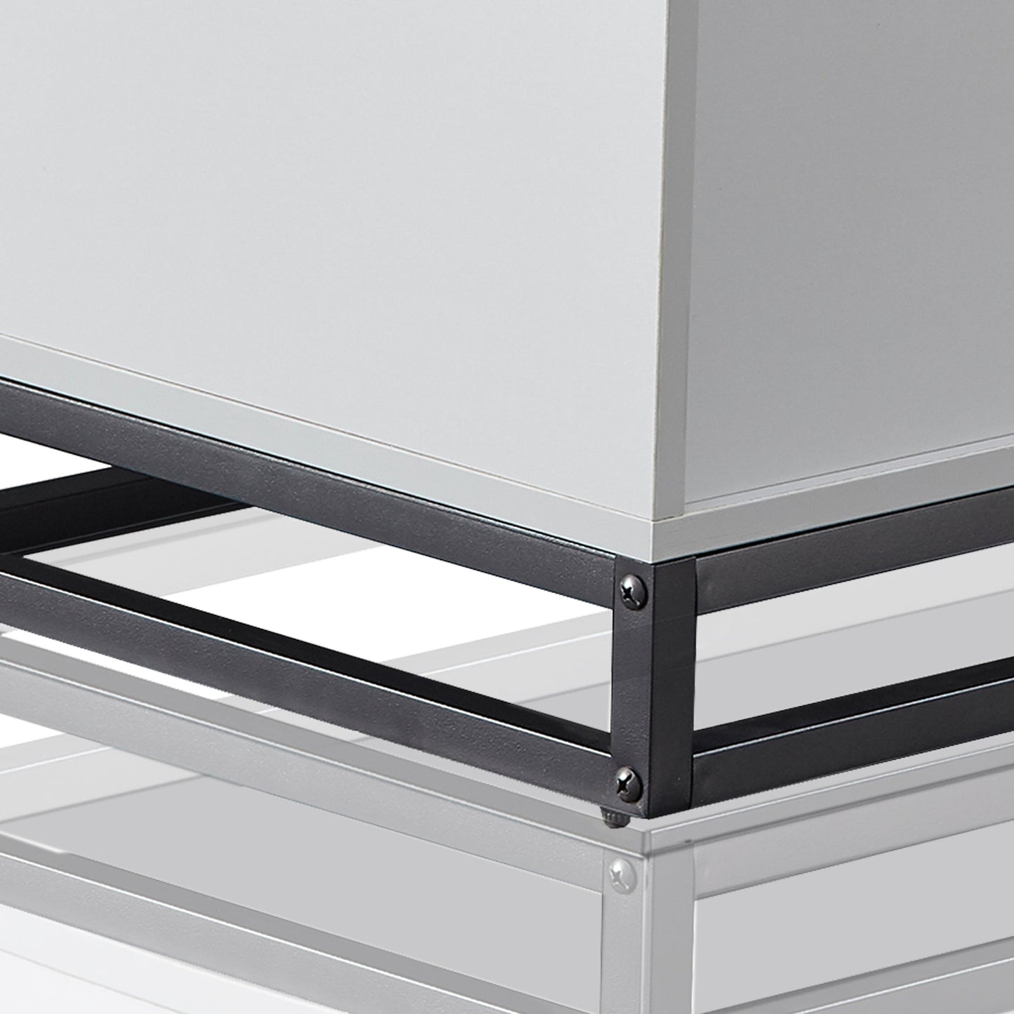 Pefelife Night Stand Two Drawers Wooden Nightstand with Metal Legs, White and Black