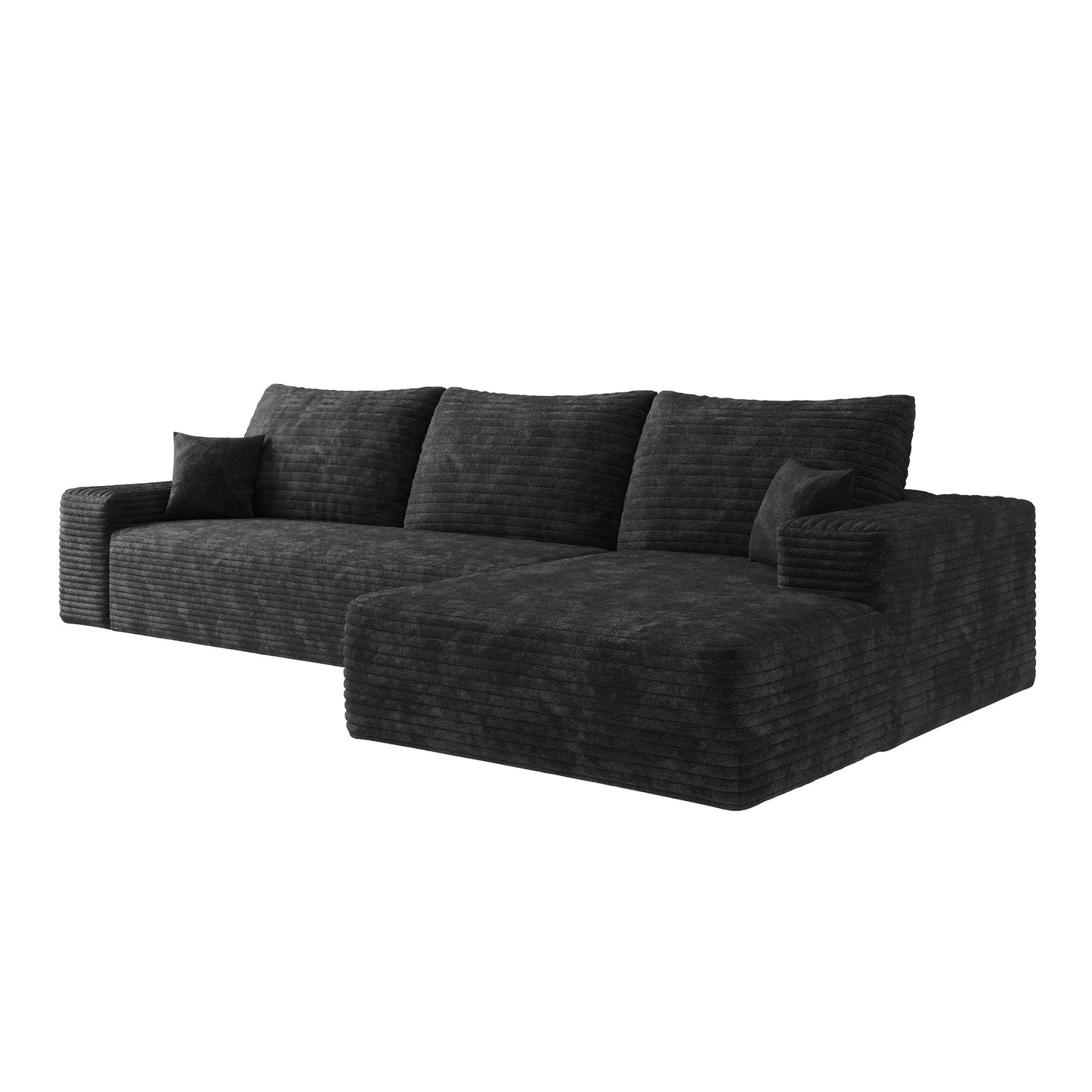 Canapé modulaire Pefelife Cloud 107" en forme de L avec méridienne, canapé sectionnel rembourré en velours côtelé, siège profond avec combinaison libre pour salon et appartement, aucun assemblage requis (noir, méridienne orientée à droite)