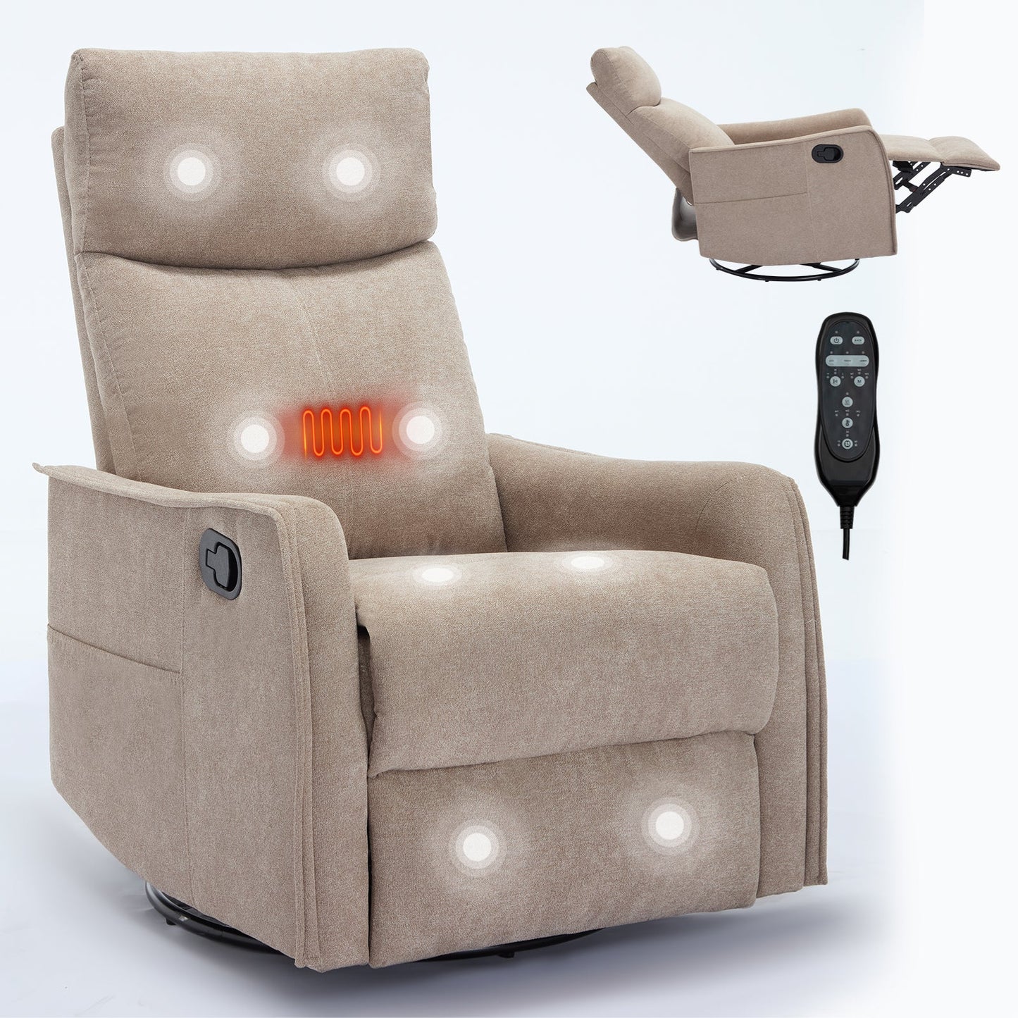 Pefelife 360 Degree Swivel Rocker Recliner Glider Chair for Adults, Living Room, Linen