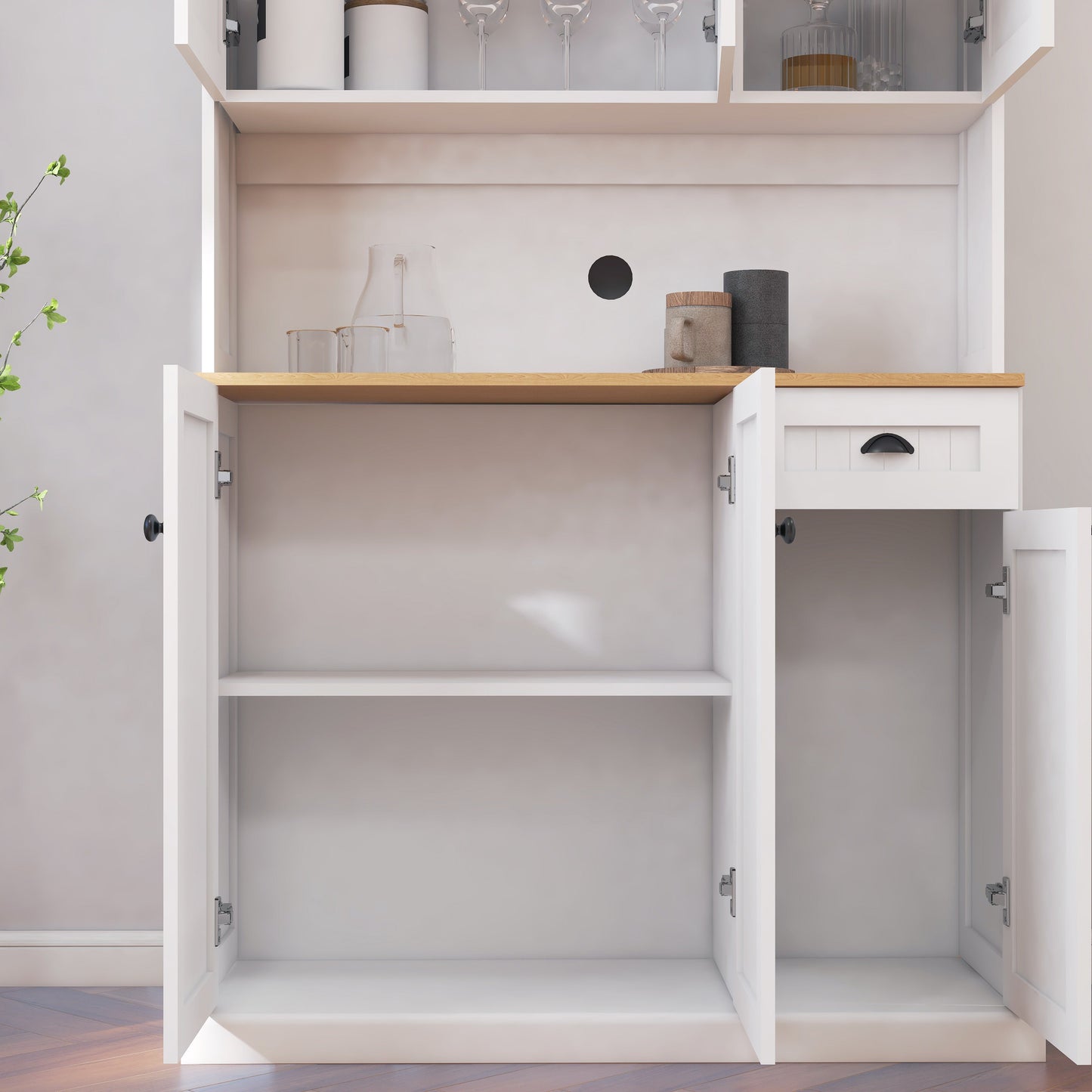 Buffet Pefelife 71" avec huche, armoire de rangement de style campagnard moderne