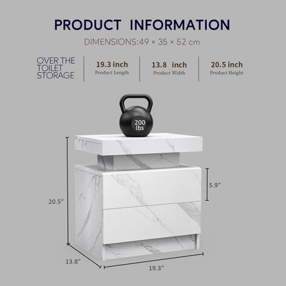 Mesita de noche de mármol Pefelife con luces LED para gabinete, moderna