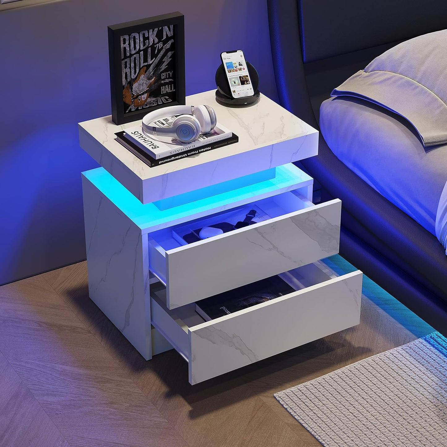 Mesita de noche de mármol Pefelife con luces LED para gabinete, moderna