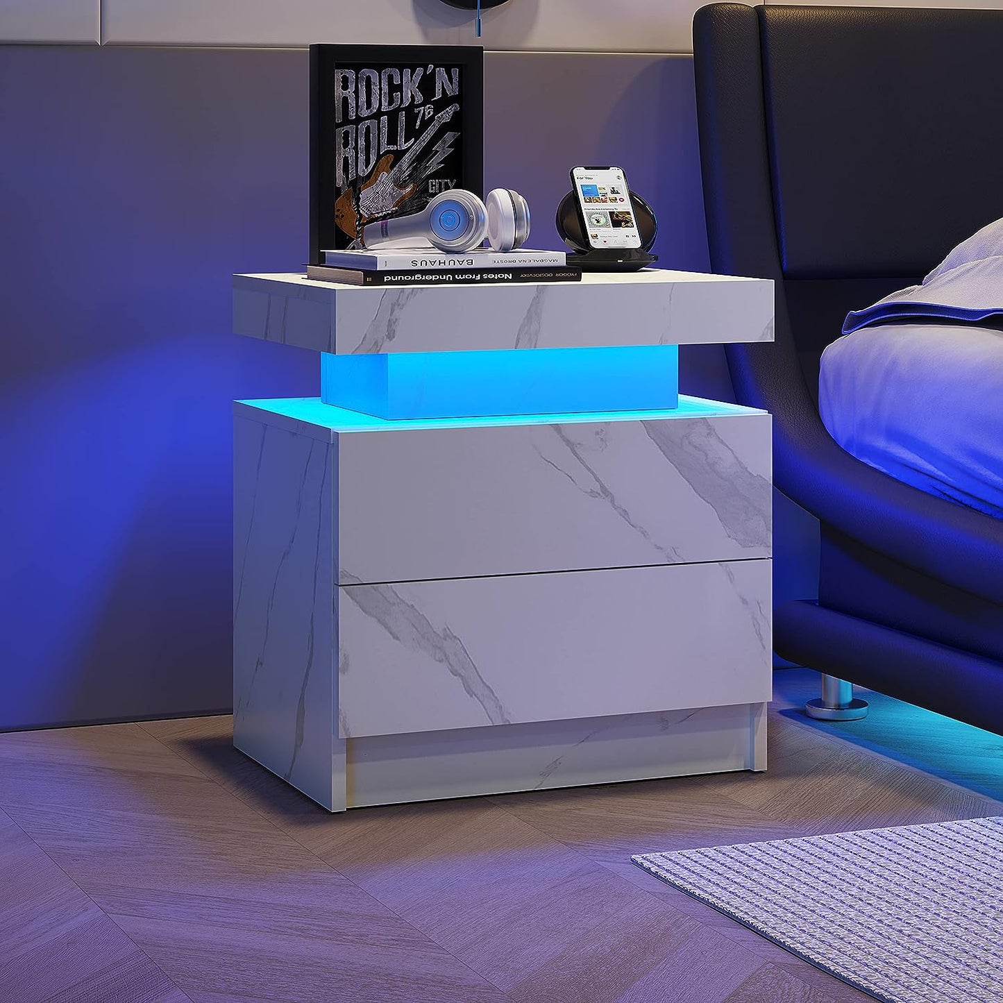 Mesita de noche de mármol Pefelife con luces LED para gabinete, moderna
