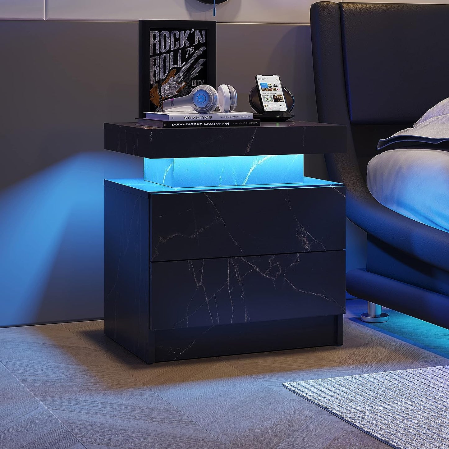 Mesita de noche de mármol Pefelife con luces LED para gabinete, moderna