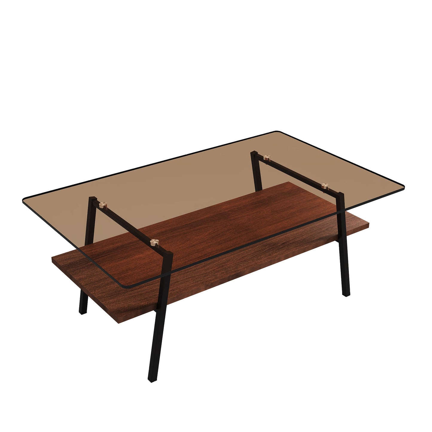Mesa de centro rectangular Pefelife, tablero de vidrio templado marrón con patas de metal negro, mesa moderna para sala de estar