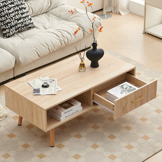 Mesa de centro Pefelife con espacio de almacenamiento, mesa de comedor bohemia con puerta corrediza de ratán, mesas de centro pequeñas para sala de estar, tablero natural