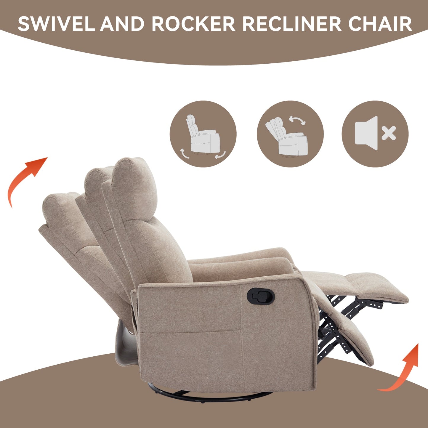Pefelife 360 Degree Swivel Rocker Recliner Glider Chair for Adults, Living Room, Linen