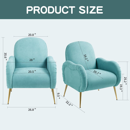 Pefelife Accent Upholstered Single Chair White Sherpa Armchair with Golden Legs for Living Room, Bedroom, Office, Dining Room