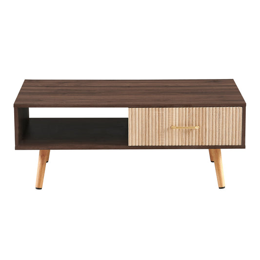 Mesa de centro Pefelife con espacio de almacenamiento, mesa de comedor bohemia con puerta corrediza de ratán, mesas de centro pequeñas para sala de estar, tablero de nogal