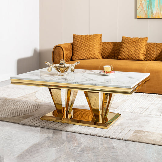 Table basse Pefelife, base en acier inoxydable avec pieds finition miroir doré