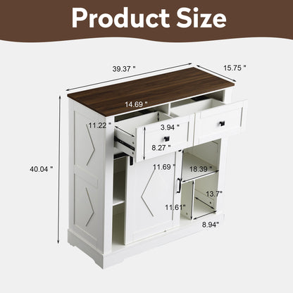 Aparador Pefelife estilo rústico con puerta corrediza, cajón, estantes ajustables y mueble de madera para cocina, comedor y sala de estar, color blanco antiguo.