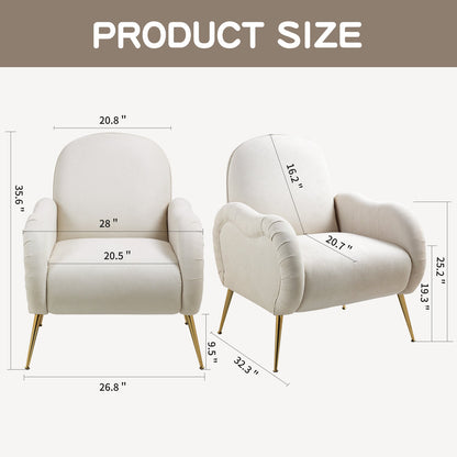 Pefelife Accent Upholstered Single Chair White Sherpa Armchair with Golden Legs for Living Room, Bedroom, Office, Dining Room