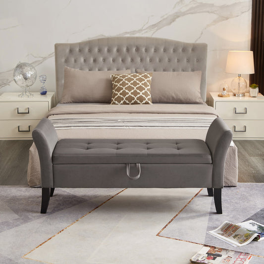 Pefelife 51.5-Inch Velvet Bed Bench with Storage, Elegant Design, Curved Arms and Tufted Surface