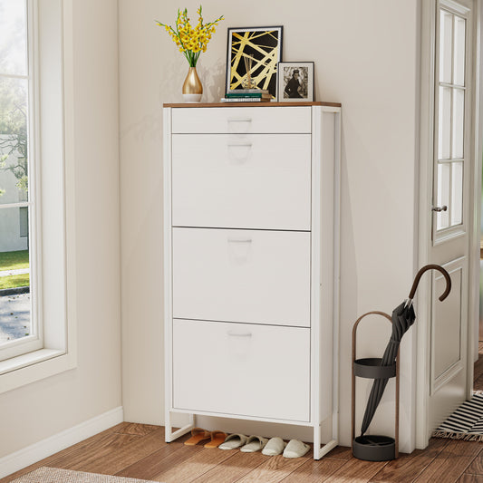 Pefelife Shoe Cabinet with 3 Flip Drawers&1 Drawer, Slim Freestanding Storage Racks for Entryway, Hallway, Hidden Narrow Shoe Organizers