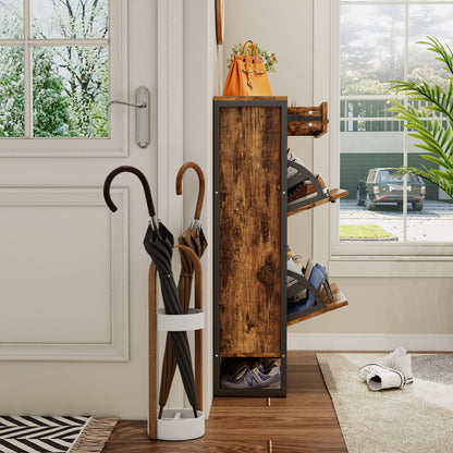 Pefelife EasyCom Shoe Storage Cabinet, 2 Flip Drawers & Top Drawer Shoe Cabinet for Entryway, Freestanding Shoe Organizer Cabinet with Metal Legs, Large Shoe Cabinet