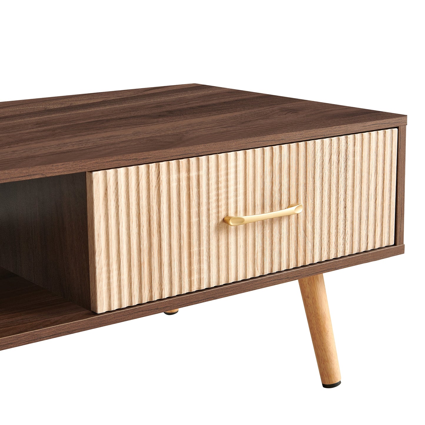 Table basse Pefelife avec rangement, table à manger bohème avec porte coulissante en rotin, petite table basse pour salon, plateau en noyer