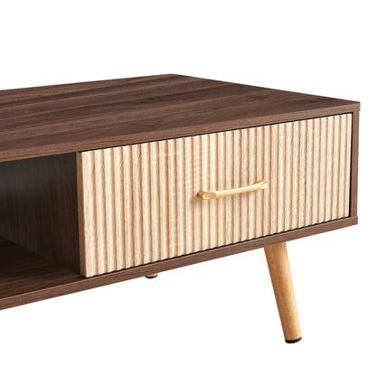 Table basse Pefelife avec rangement, table à manger bohème avec porte coulissante en rotin, petite table basse pour salon, plateau en noyer