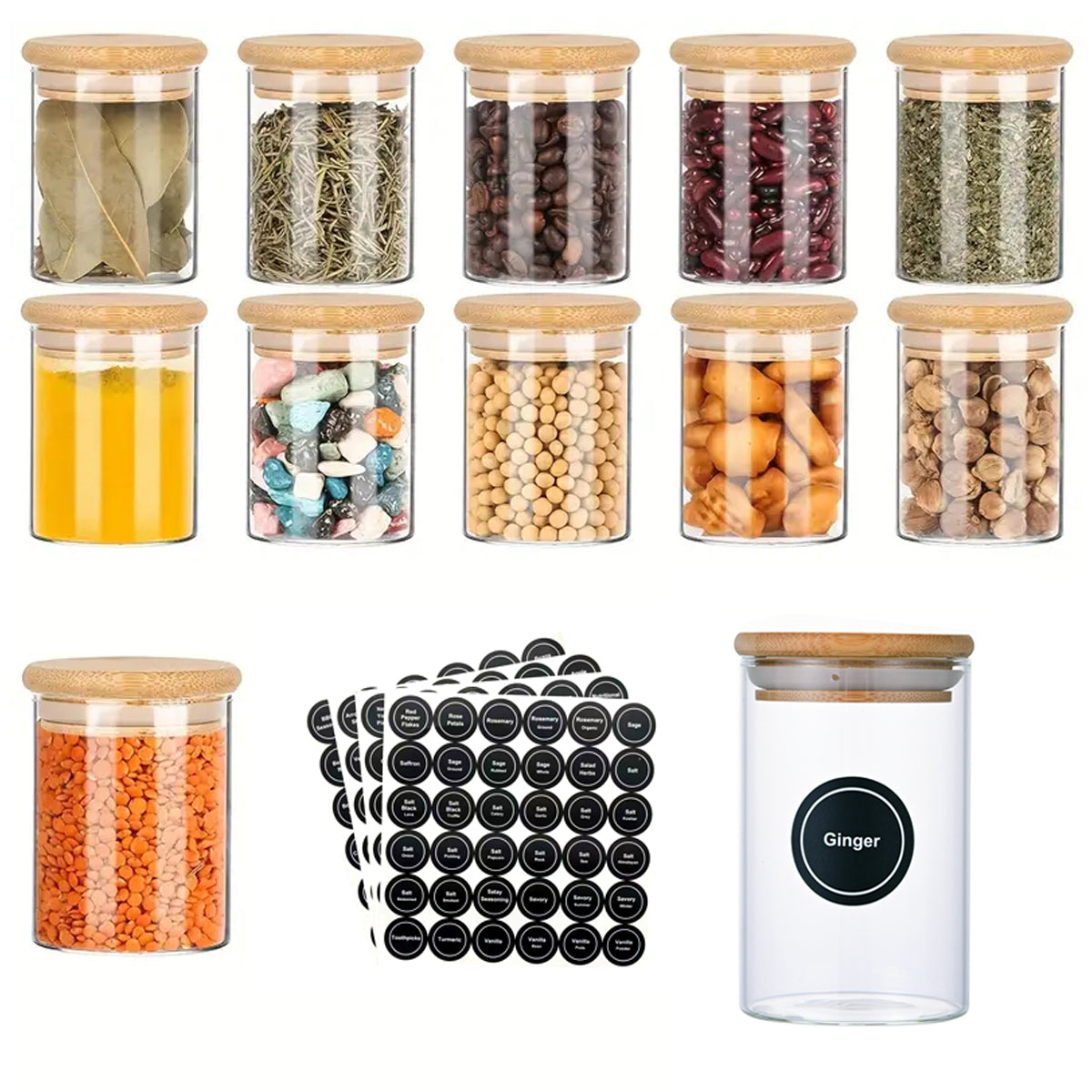 Frascos de vidrio Pefelife de 8.5 oz con tapas de bambú, 12 unidades, pequeños recipientes para almacenar alimentos