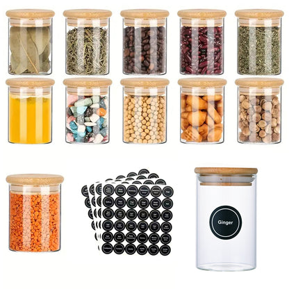 Frascos de vidrio Pefelife de 8.5 oz con tapas de bambú, 12 unidades, pequeños recipientes para almacenar alimentos