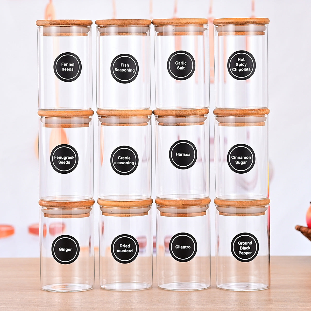 Frascos de vidrio Pefelife de 8.5 oz con tapas de bambú, 12 unidades, pequeños recipientes para almacenar alimentos