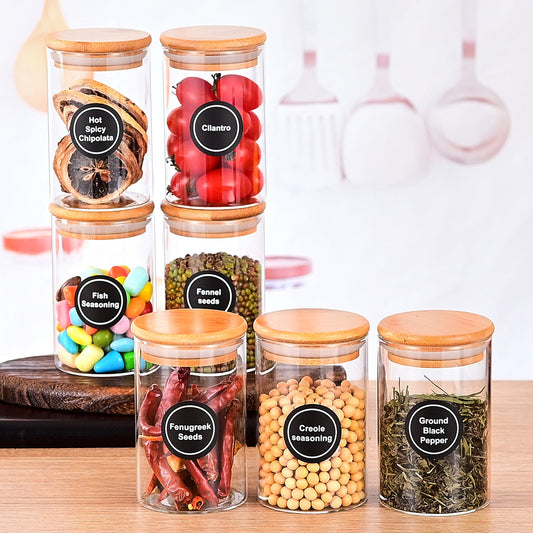 Frascos de vidrio Pefelife de 8.5 oz con tapas de bambú, 12 unidades, pequeños recipientes para almacenar alimentos