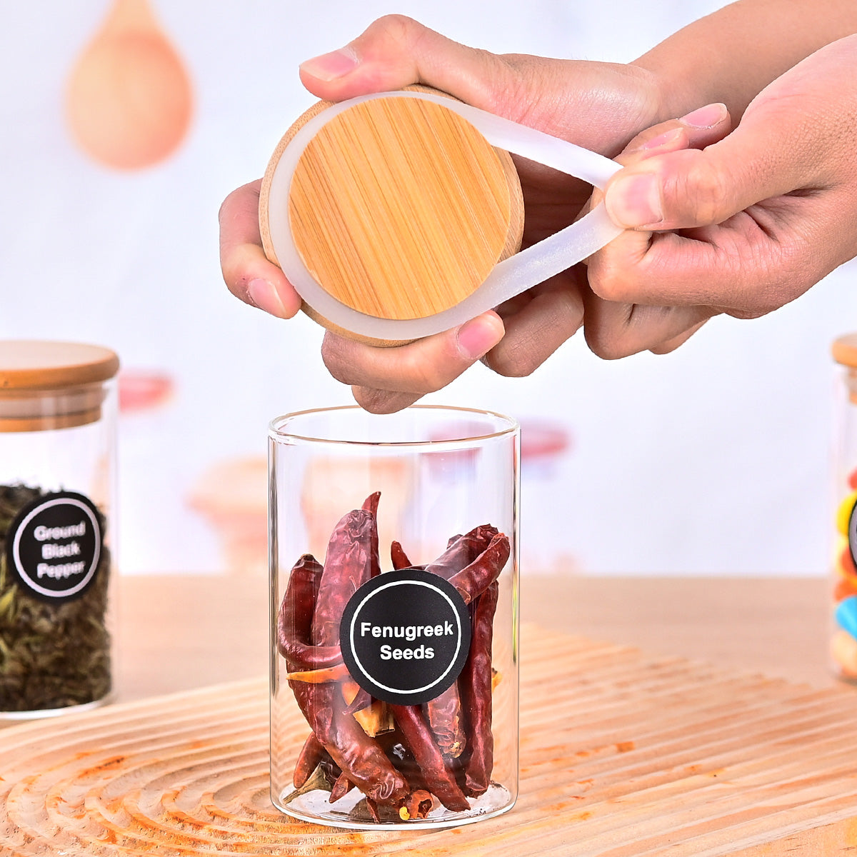 Frascos de vidrio Pefelife de 8.5 oz con tapas de bambú, 12 unidades, pequeños recipientes para almacenar alimentos