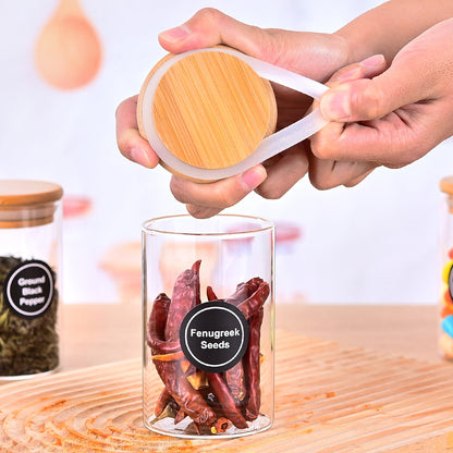 Frascos de vidrio Pefelife de 8.5 oz con tapas de bambú, 12 unidades, pequeños recipientes para almacenar alimentos