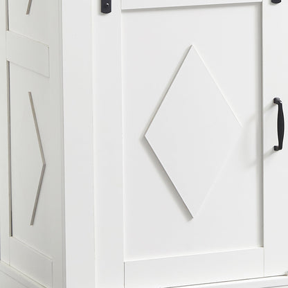 Aparador Pefelife estilo rústico con puerta corrediza, cajón, estantes ajustables y mueble de madera para cocina, comedor y sala de estar, color blanco antiguo.