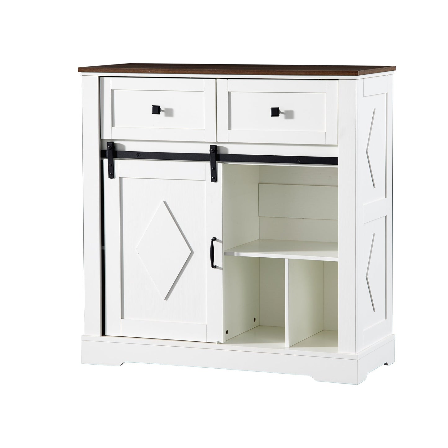 Aparador Pefelife estilo rústico con puerta corrediza, cajón, estantes ajustables y mueble de madera para cocina, comedor y sala de estar, color blanco antiguo.