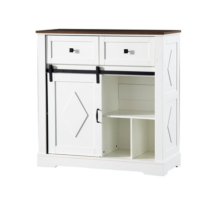 Aparador Pefelife estilo rústico con puerta corrediza, cajón, estantes ajustables y mueble de madera para cocina, comedor y sala de estar, color blanco antiguo.