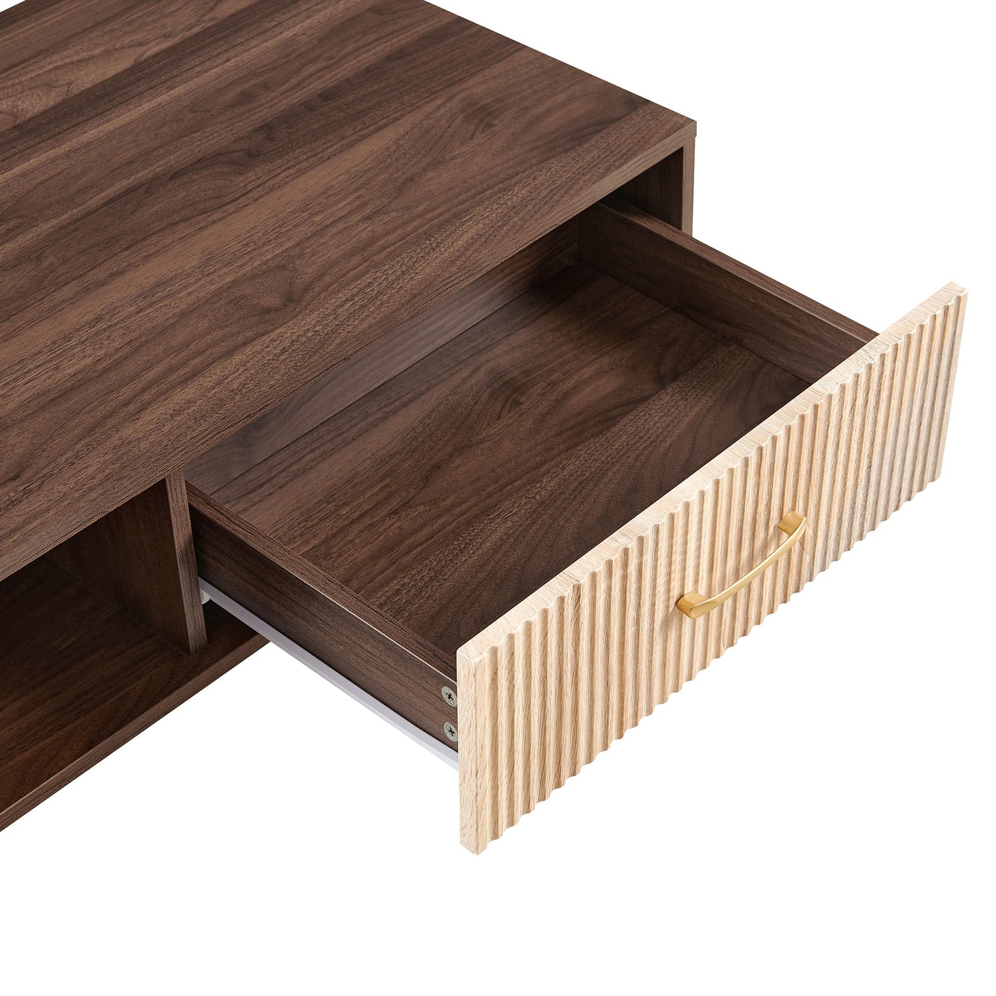 Table basse Pefelife avec rangement, table à manger bohème avec porte coulissante en rotin, petite table basse pour salon, plateau en noyer