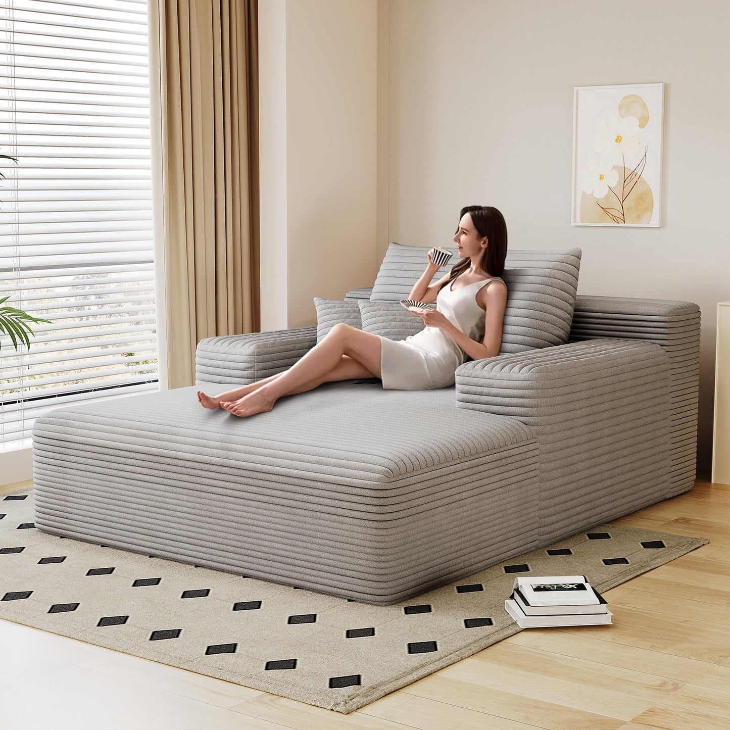 Sillón chaise longue extragrande Pefelife para interior, de piel sintética, con respaldo grueso y 3 almohadas, cómodo asiento profundo para sala de estar, sala de juegos y estudio. 