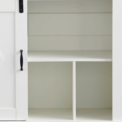 Aparador Pefelife estilo rústico con puerta corrediza, cajón, estantes ajustables y mueble de madera para cocina, comedor y sala de estar, color blanco antiguo.