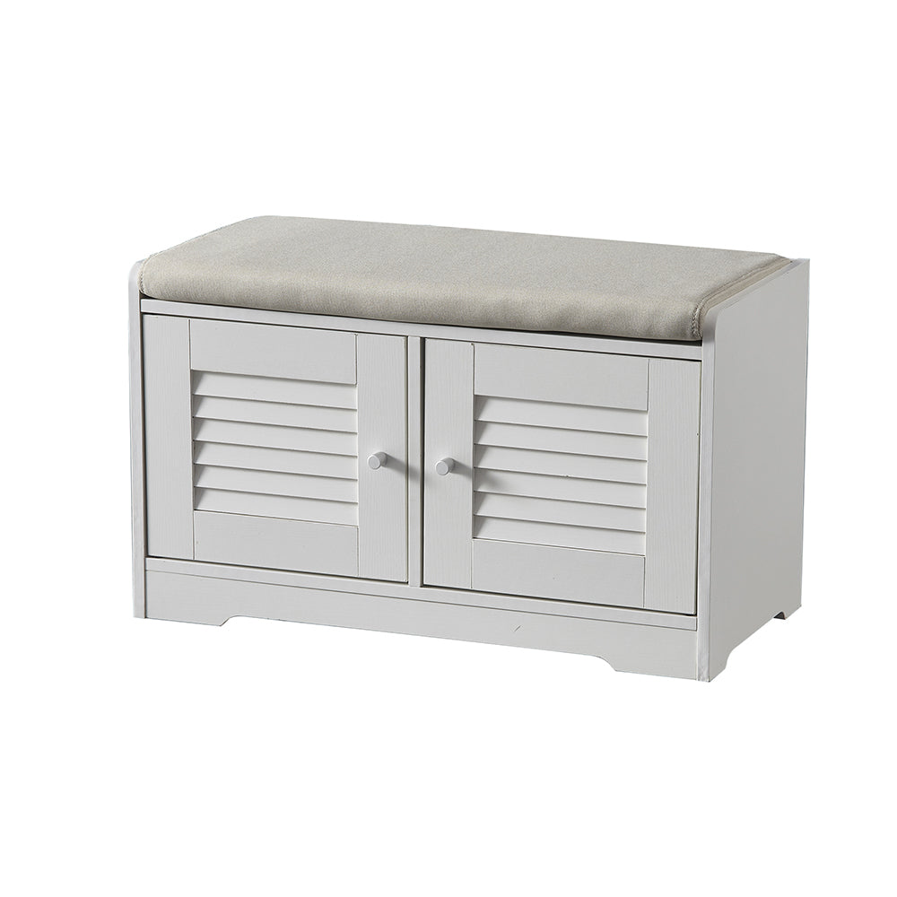Banc à chaussures d'entrée Pefelife avec armoire de rangement 28,74 po Étagère à chaussures avec armoires à deux portes Étagères rembourrées Organisateur de couloir Meuble de rangement blanc
